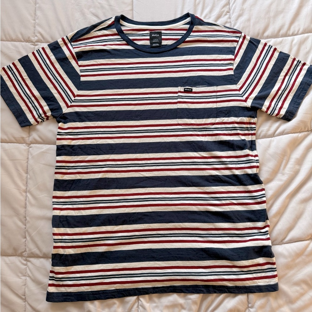 RVCA Striped T Shirt Tee Red White Blue Mens Large Like New